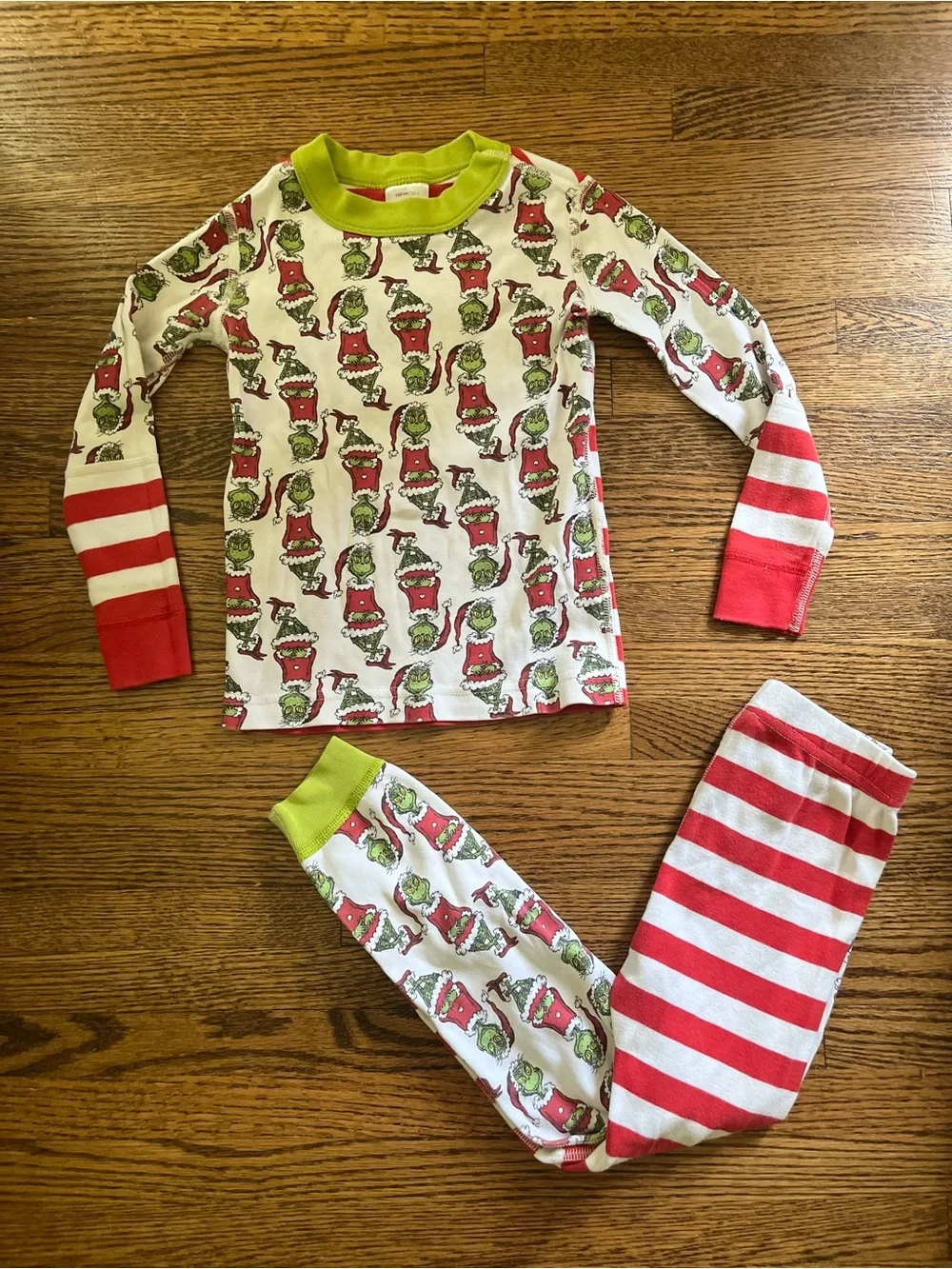 Hanna Andersson Red, White & Lime Striped Grinch Pajama Set